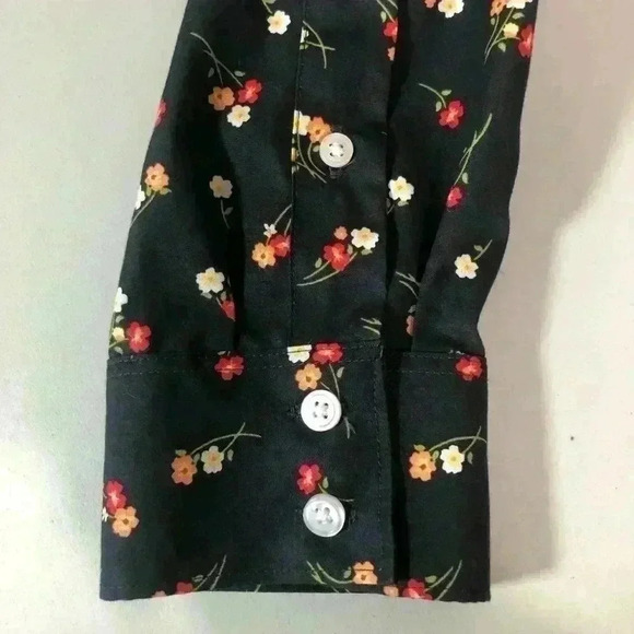 Lands’ End Women Long Sleeve Dark Blue Floral Supima Cotton Button Up Shirt Sz 8 - Picture 8 of 12
